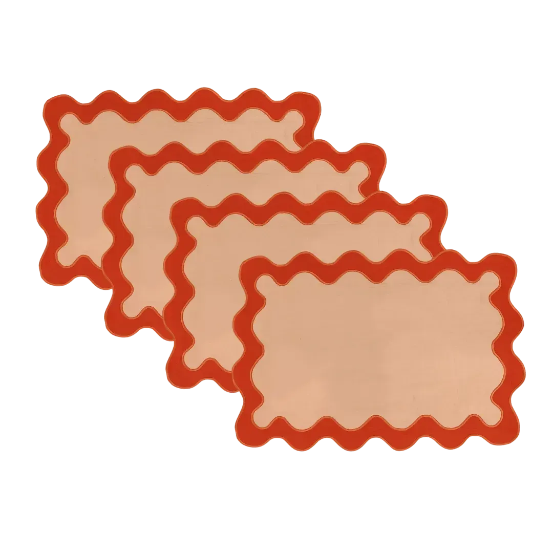Orange Scallop 100% Linen Placemat Set of 6