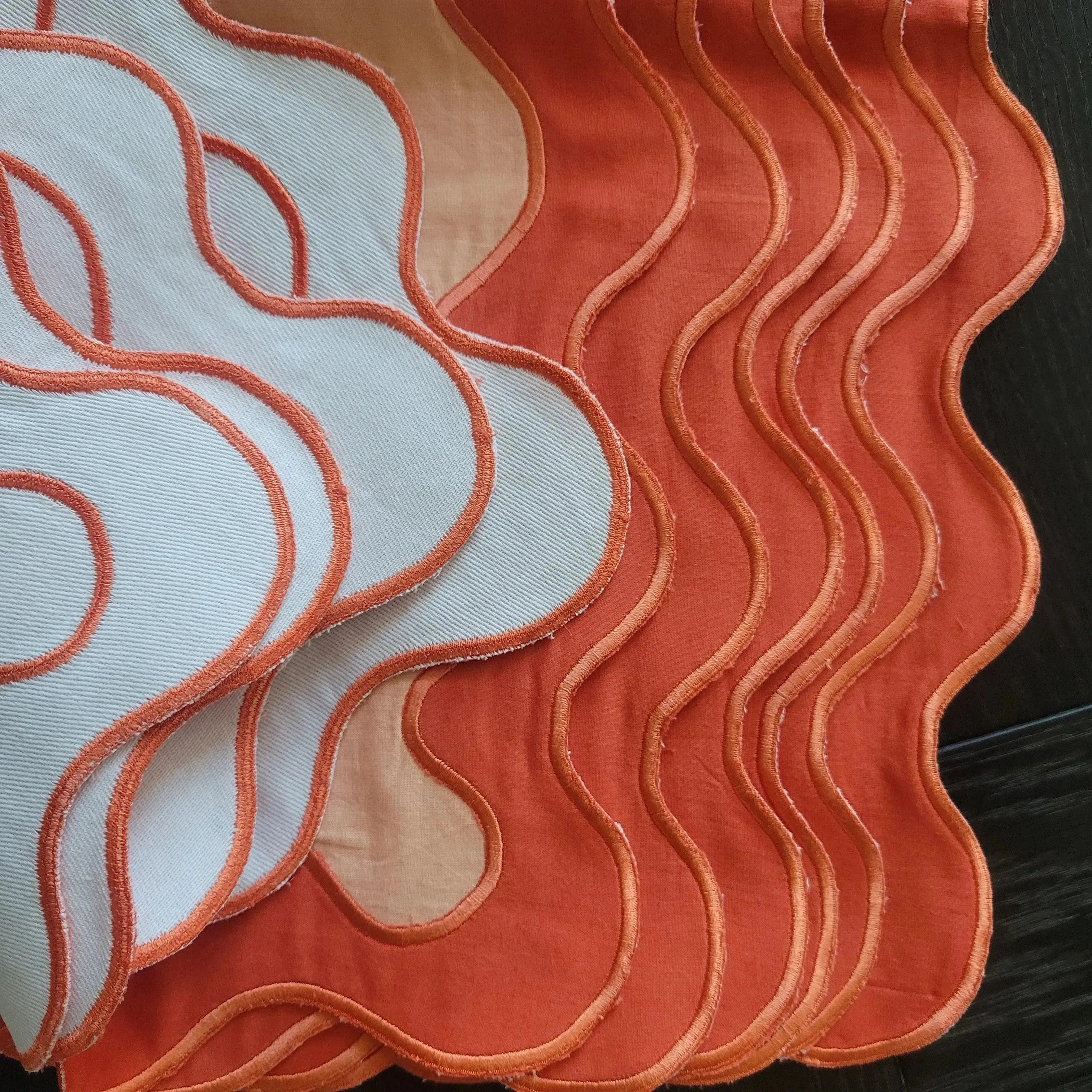 Orange Scallop 100% Linen Placemat Set of 6