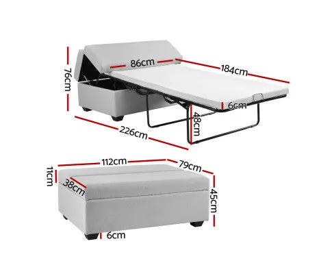Ottoman & Mattress Storage Sofa Bed 112cm Foldable Grey