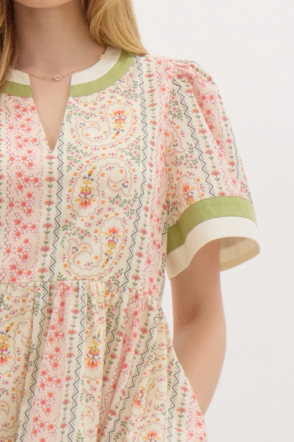 Paisley Puff Sleeved Mini Dress {Blush}