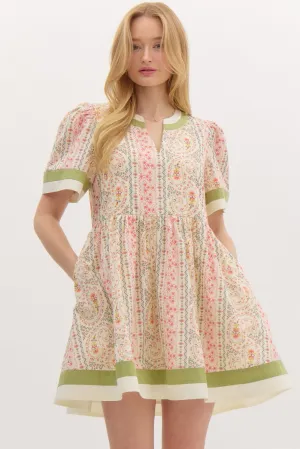 Paisley Puff Sleeved Mini Dress {Blush}