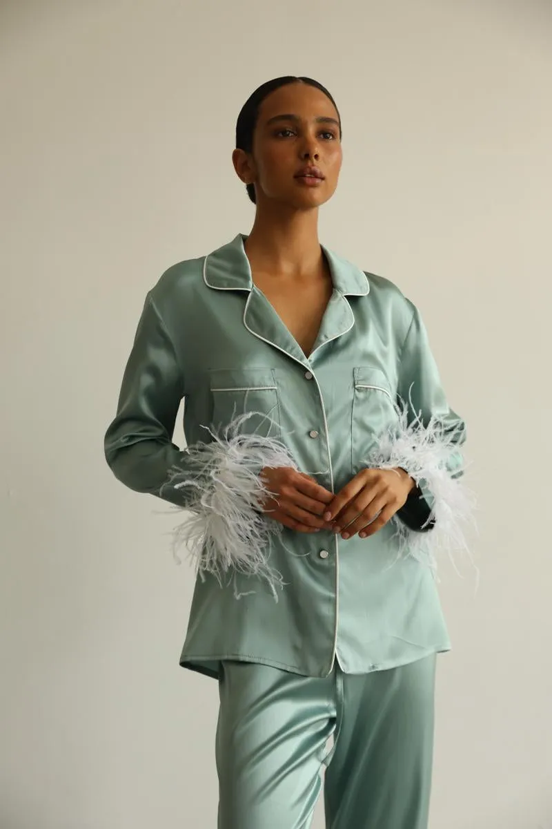 Pajama set - Green feathers with pants