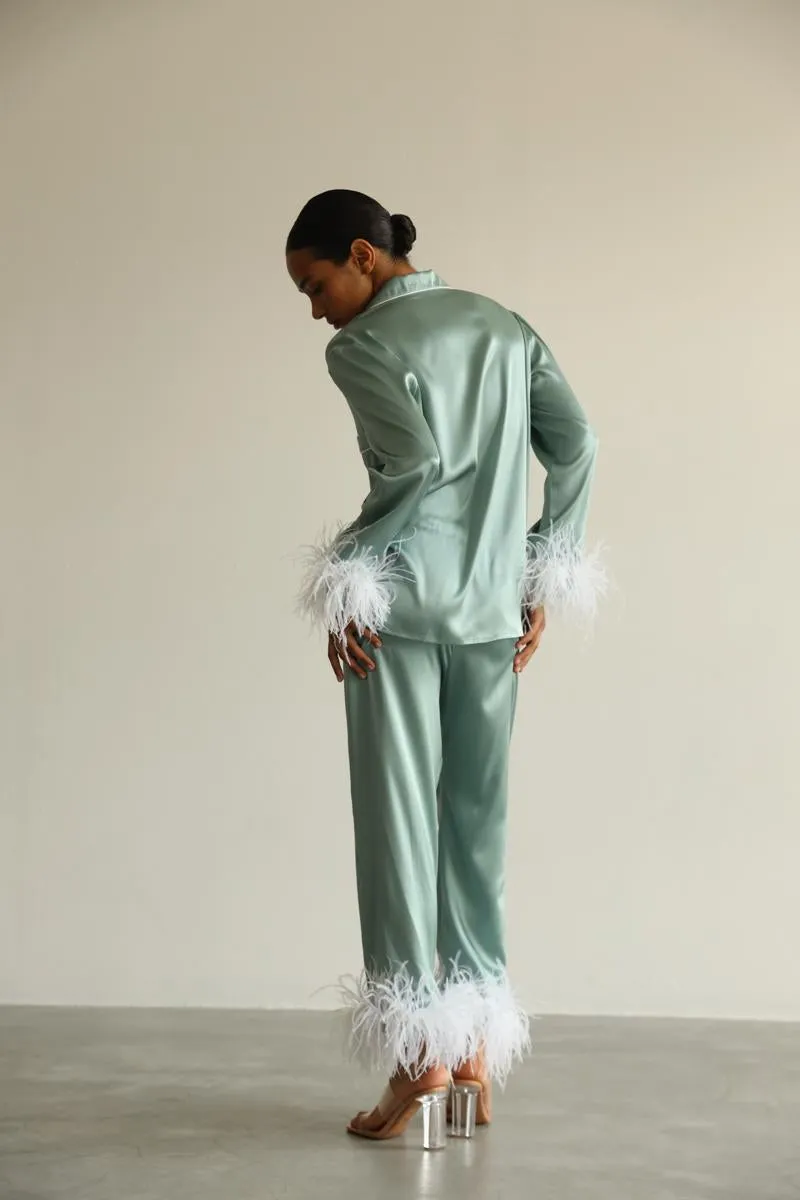 Pajama set - Green feathers with pants