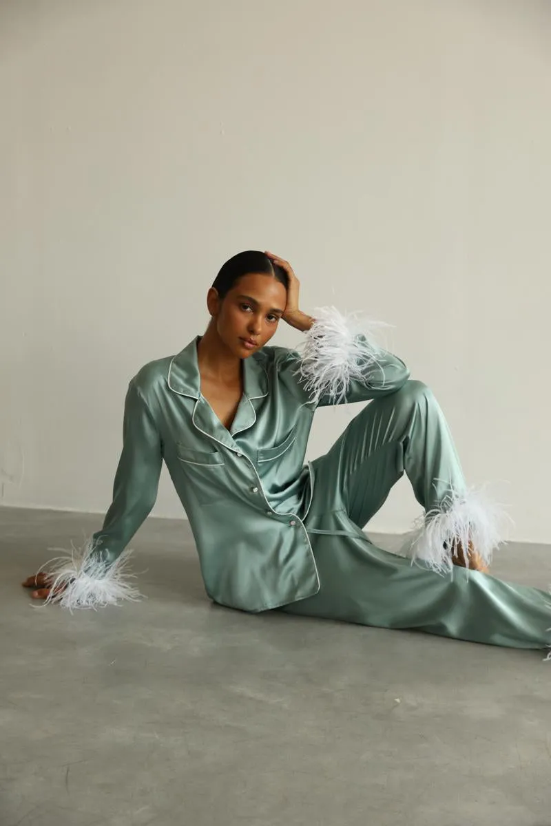 Pajama set - Green feathers with pants