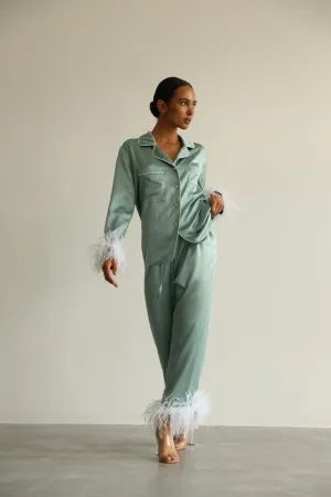 Pajama set - Green feathers with pants