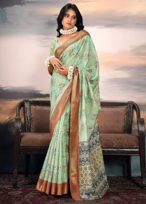 Paradise Green Light Weight Cotton Silk Saree With Digital Print