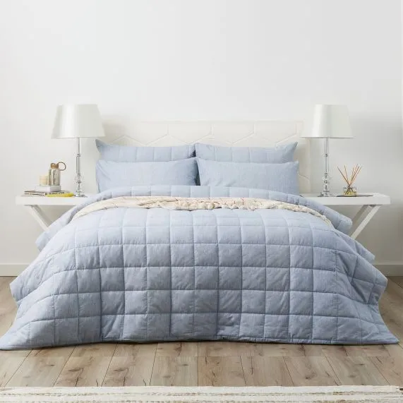 Park Avenue Paradis Washed Chambray Quilted Bed Cover Set - 5 Colours