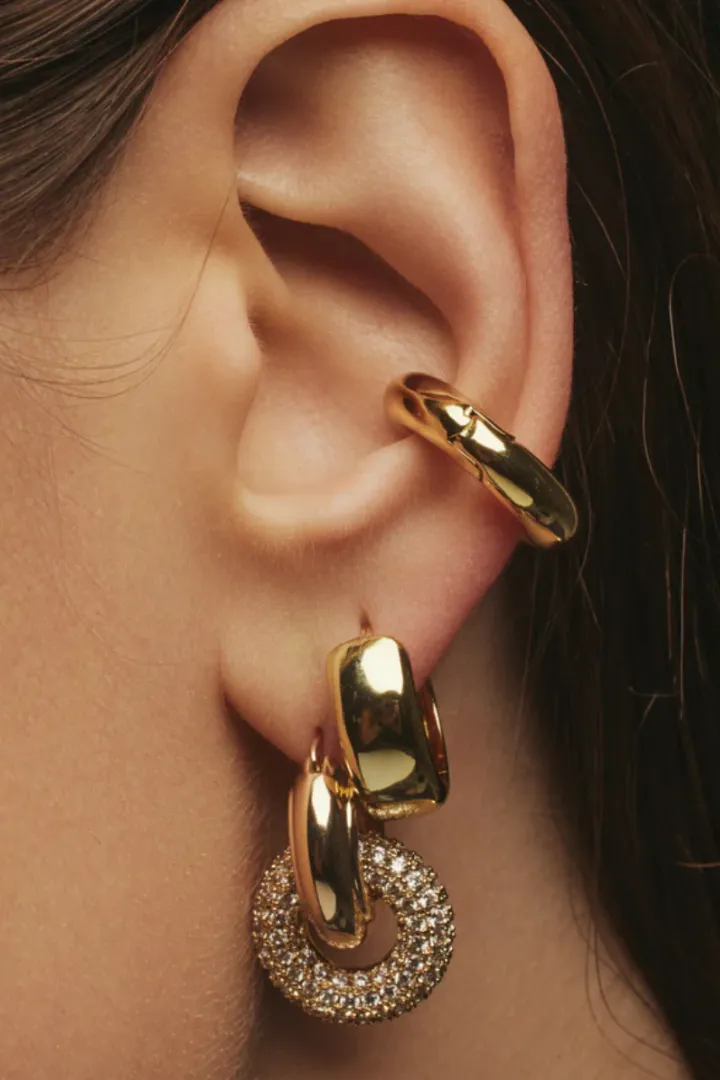 Pave Interlock Hoops - Gold