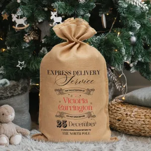 Personalised Printed Jute Bag Christmas Sack - Express Delivery Service