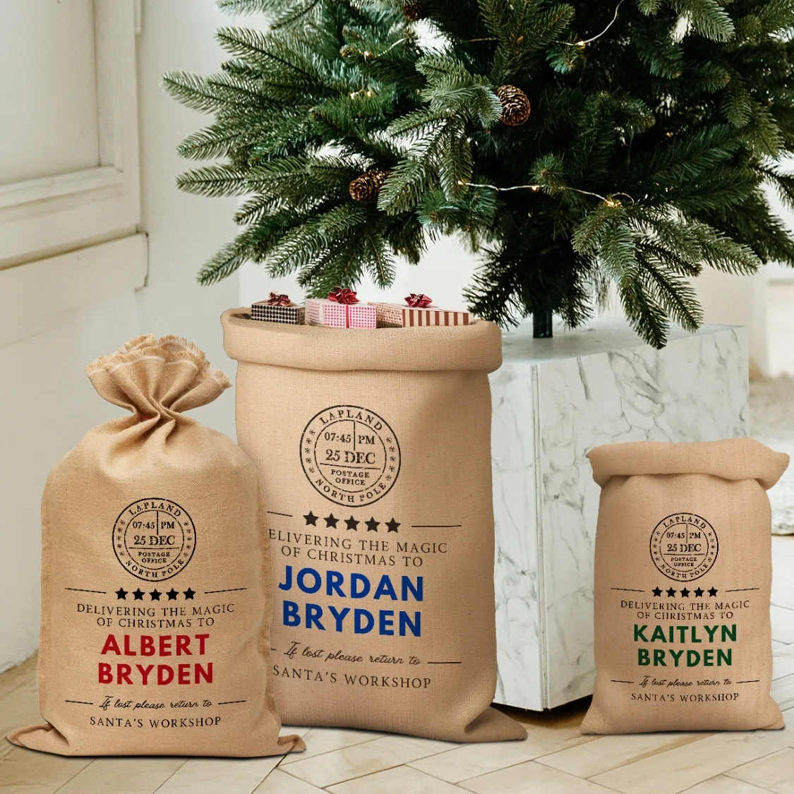 Personalised Printed Santa Workshop Christmas Presents Sack