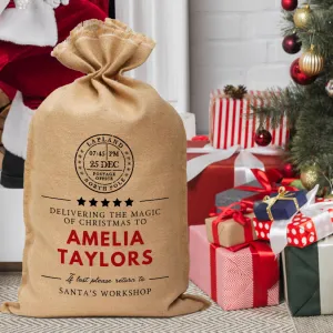 Personalised Printed Santa Workshop Christmas Presents Sack