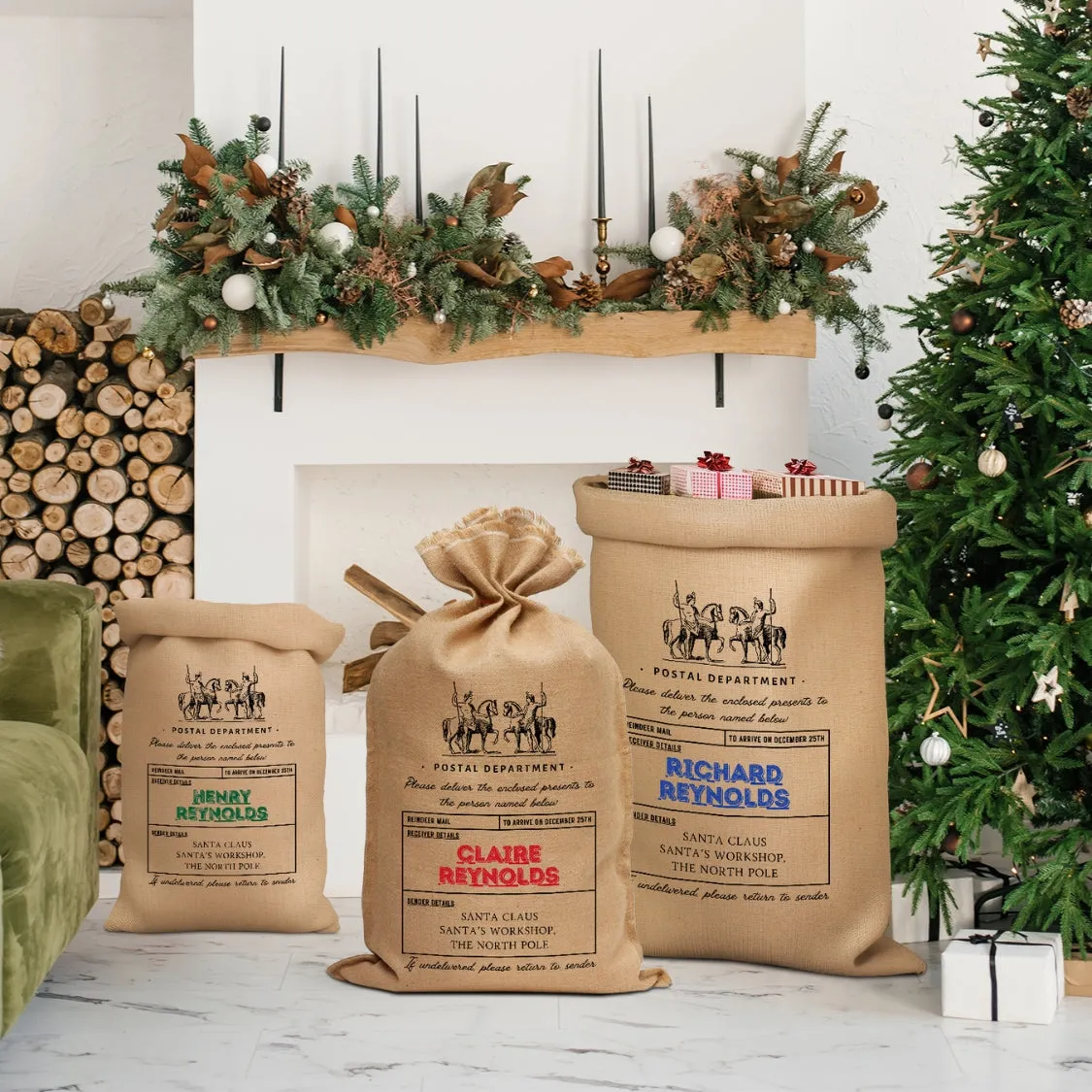 Personalised Printed The North Pole Postal Department Christmas Sack