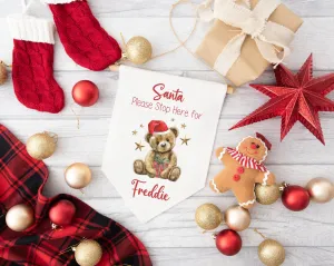 Personalised "Santa Please Stop here" Fabric Pennant Sign - Design 2