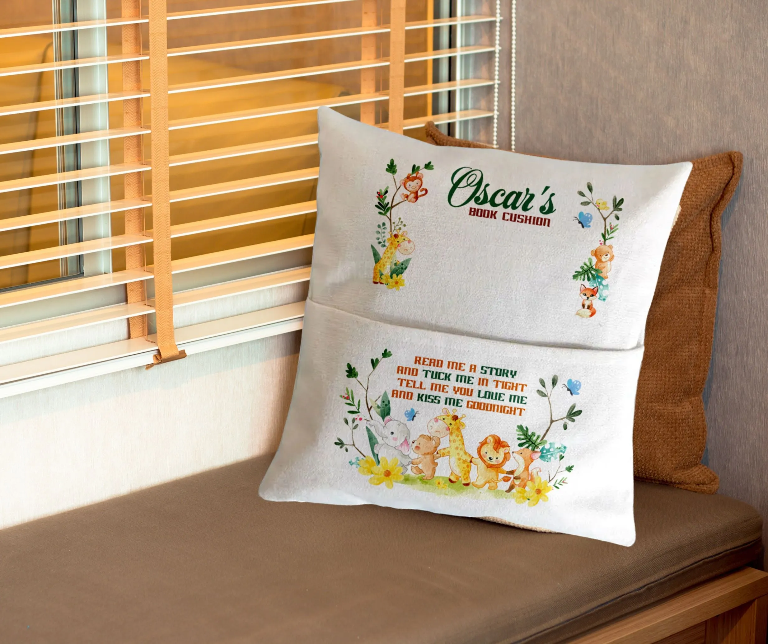 Personalised Safari Animal Book Pillow