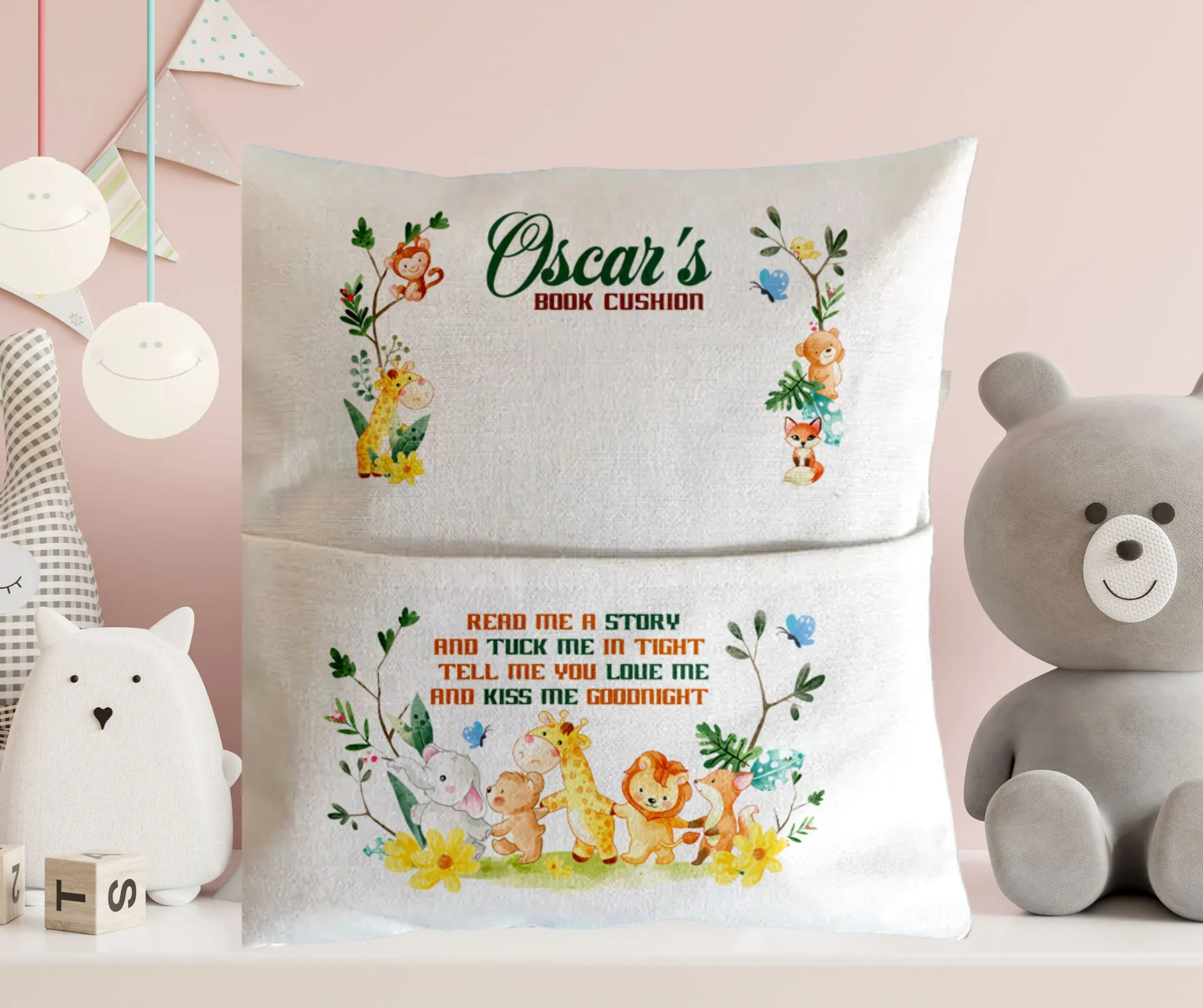 Personalised Safari Animal Book Pillow