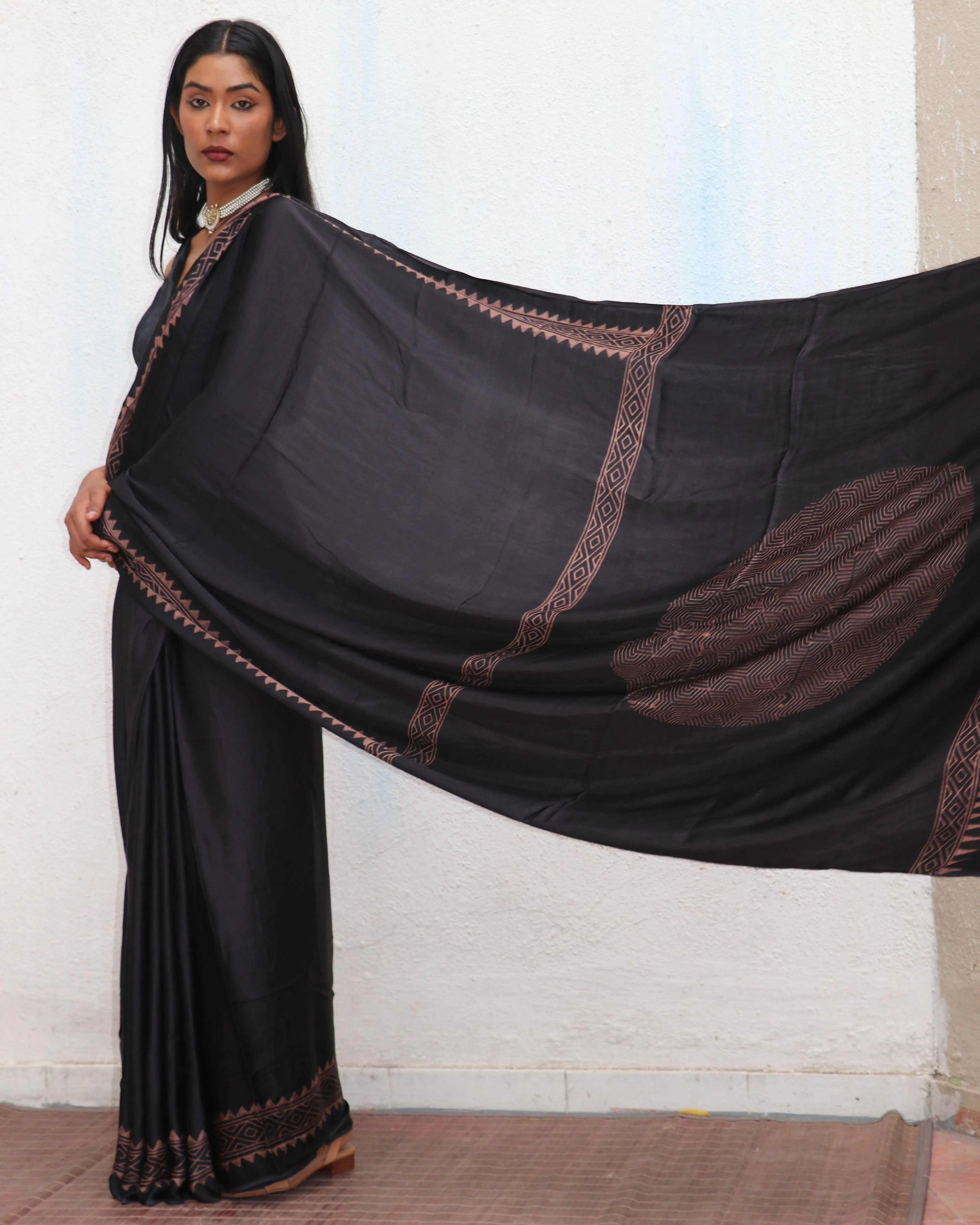 Piharavaa Blockprinted Modal Silk Saree