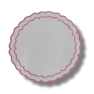Pink Double Scalloped Round White Placemats
