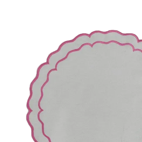Pink Double Scalloped Round White Placemats