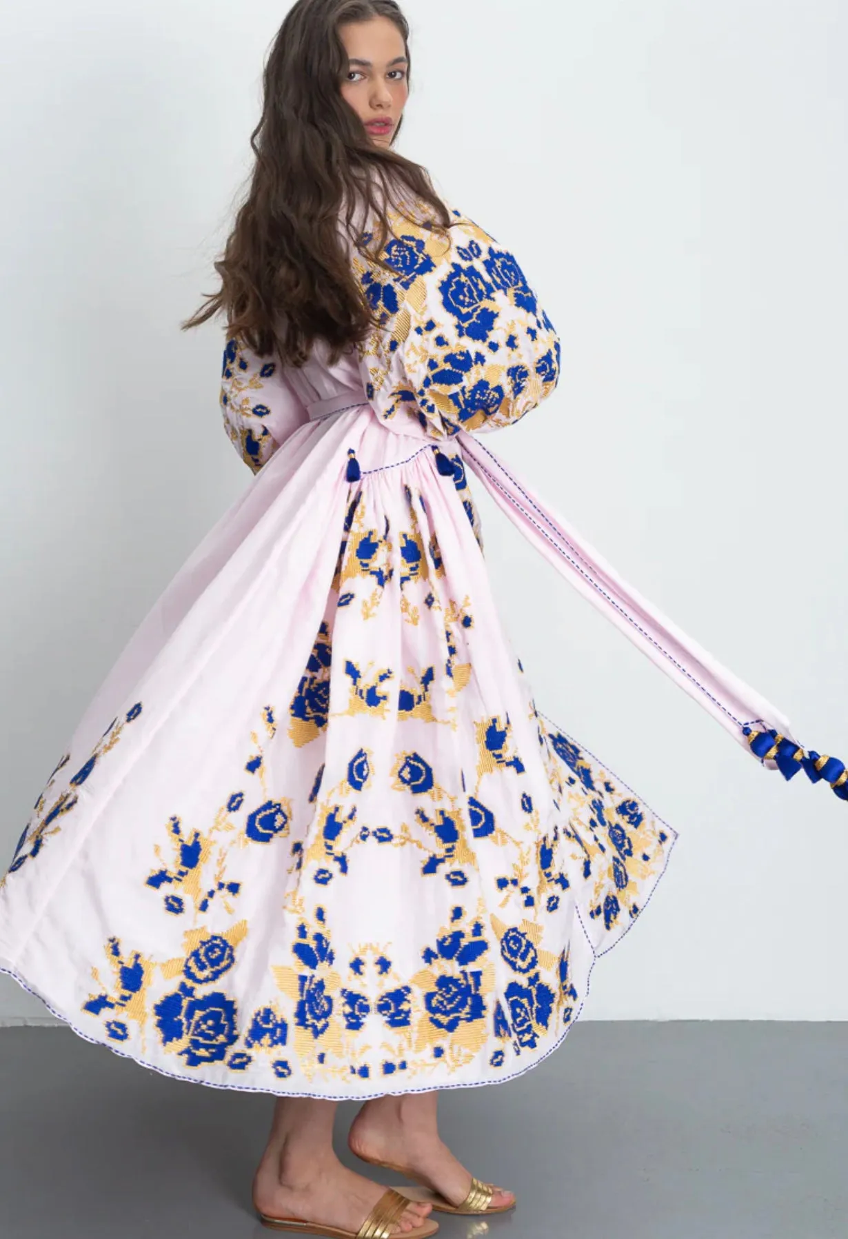 Pink dress with floral embroidery