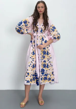 Pink dress with floral embroidery