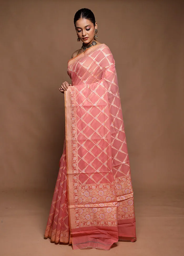 Pink Kora Silk Saree With Blouse Piece