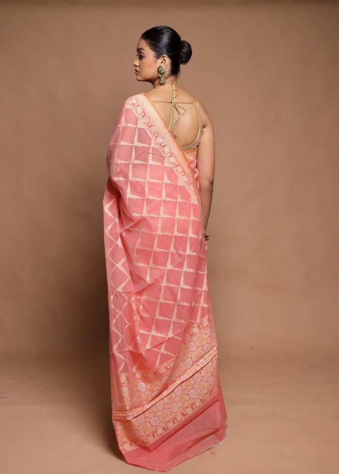 Pink Kora Silk Saree With Blouse Piece