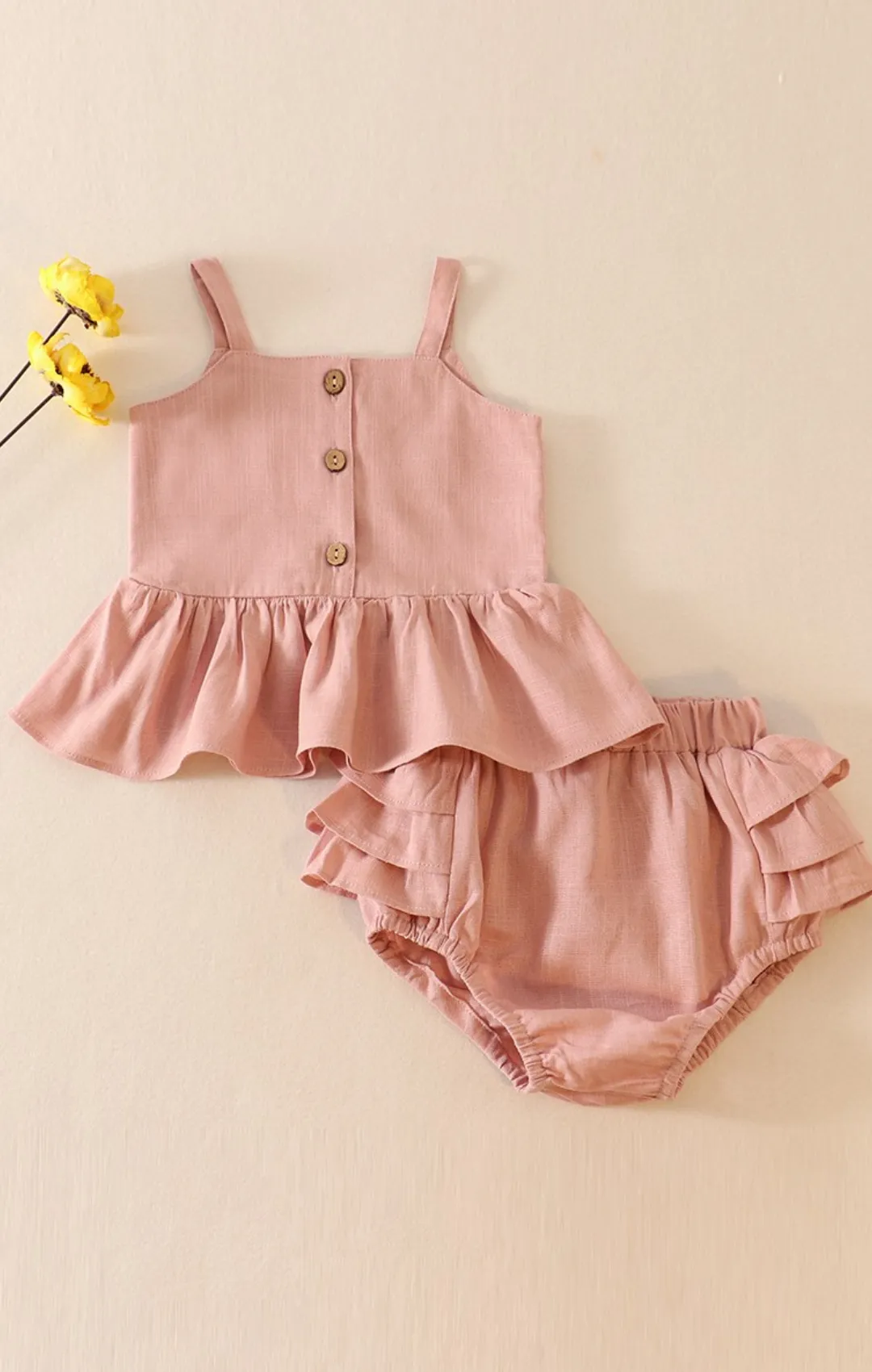 Pink Linen Ruffle 2pc Set