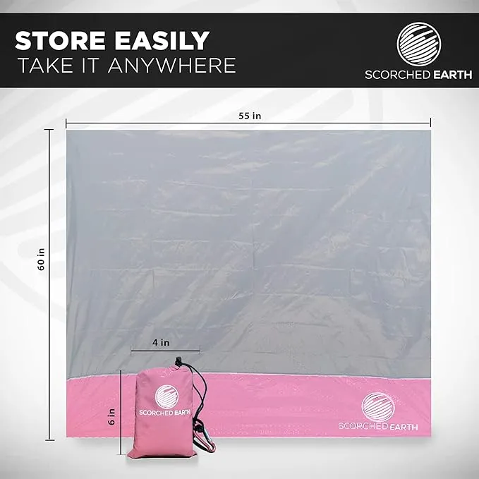 Pocket Blanket for Beach, Travel, Outdoor, Camping, Hiking, Picnic, Festival, Sports - Water Resistant, Compact, Durable Tarp - Corner Pockets, Bag, Built in Stakes (Rose Pink, 60x55)