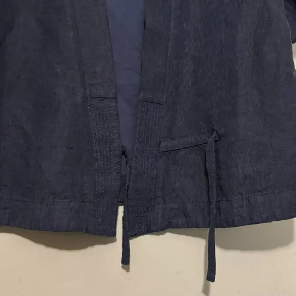 POETRY Linen Blue Short Sleeve Side Tie Linen Oversized Top Jacket US 8/10