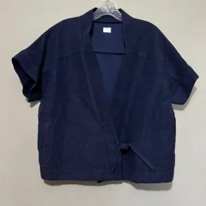 POETRY Linen Blue Short Sleeve Side Tie Linen Oversized Top Jacket US 8/10
