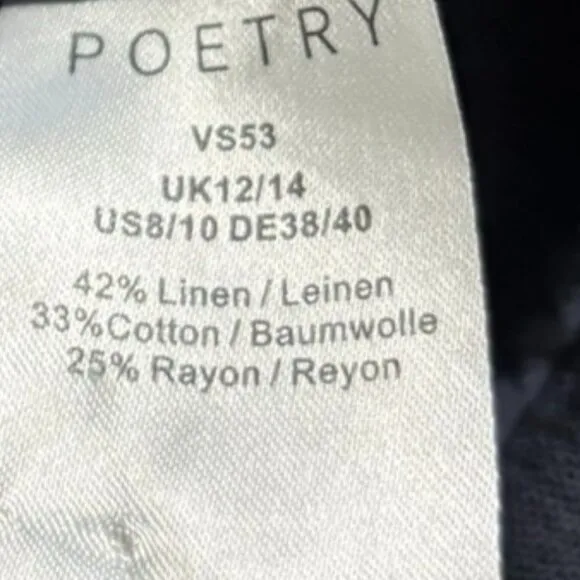 POETRY Linen Blue Short Sleeve Side Tie Linen Oversized Top Jacket US 8/10