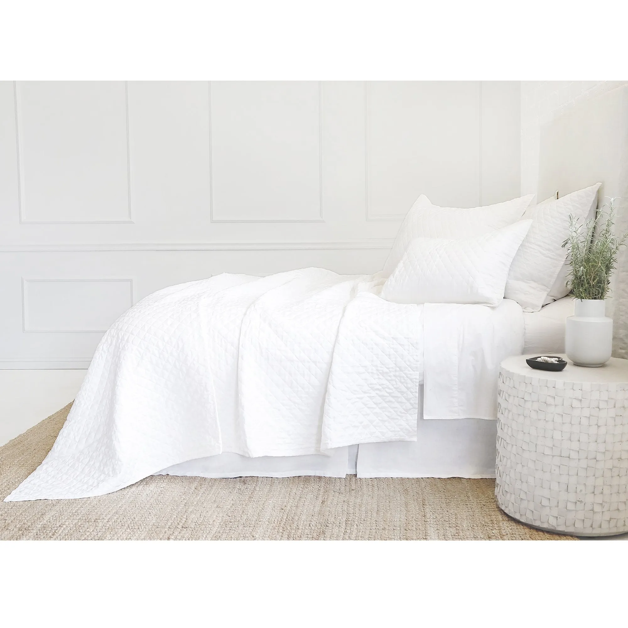 Pom Pom at Home Hampton White Linen Diamond Quilted Coverlet and Pillow Shams ~ Available in Twin, Queen and King Sized