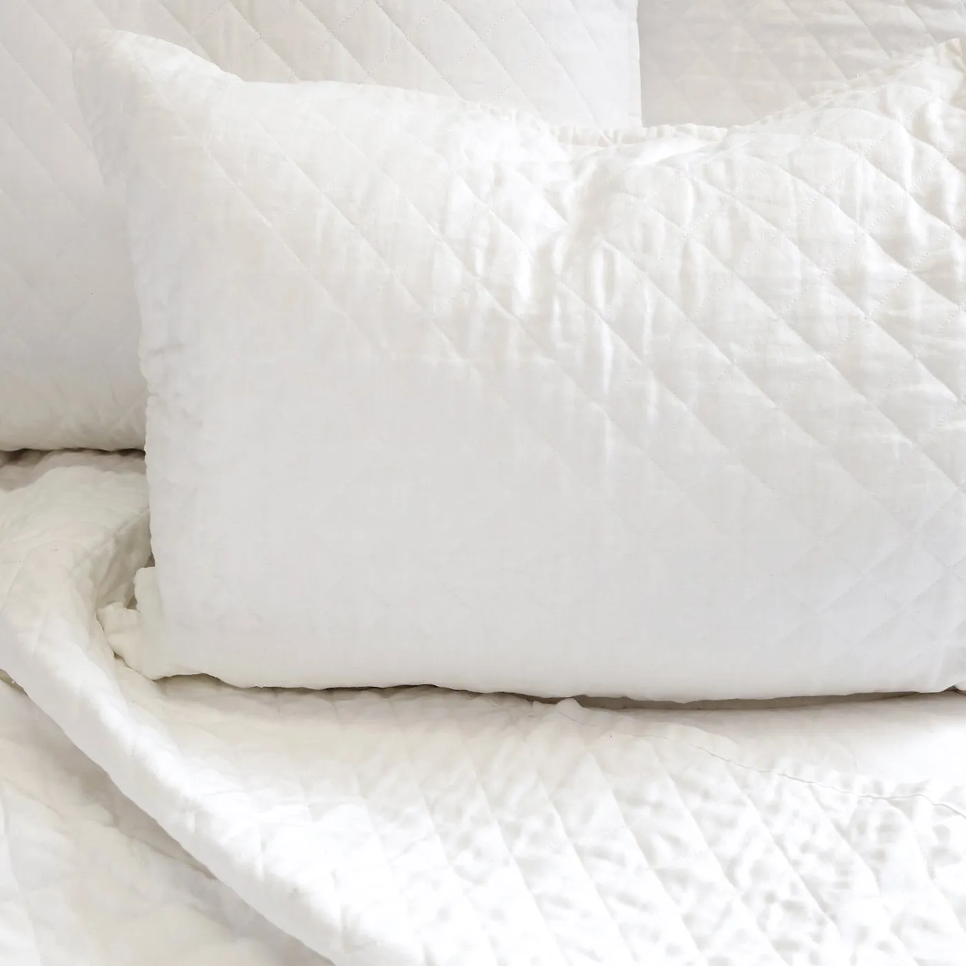 Pom Pom at Home Hampton White Linen Diamond Quilted Coverlet and Pillow Shams ~ Available in Twin, Queen and King Sized
