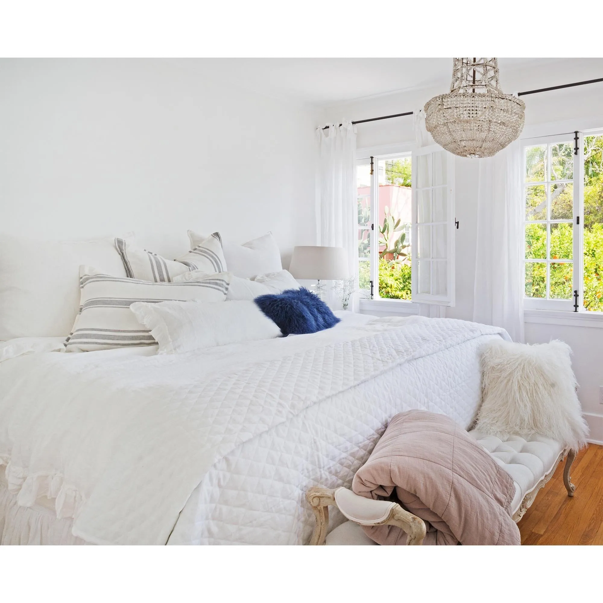 Pom Pom at Home Hampton White Linen Diamond Quilted Coverlet and Pillow Shams ~ Available in Twin, Queen and King Sized