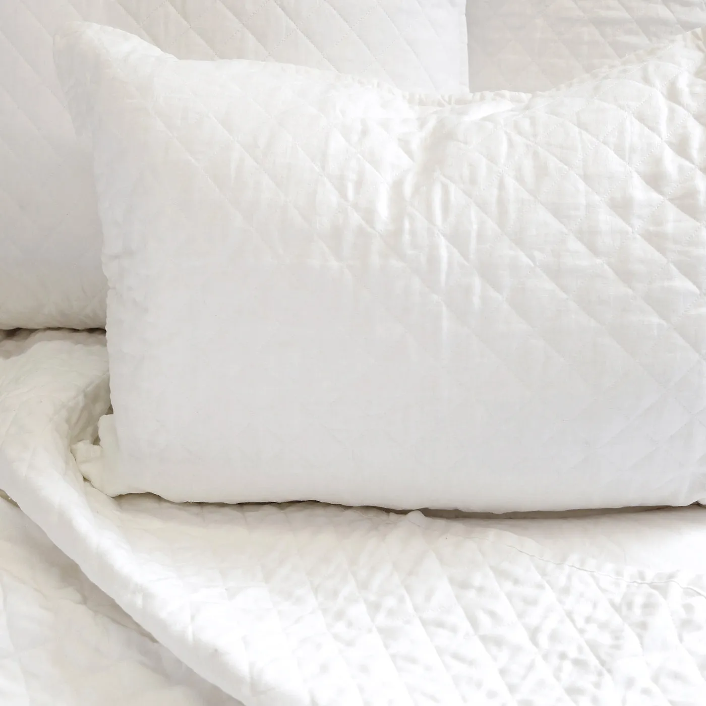Pom Pom at Home Hampton White Linen Diamond Quilted Coverlet and Pillow Shams ~ Available in Twin, Queen and King Sized