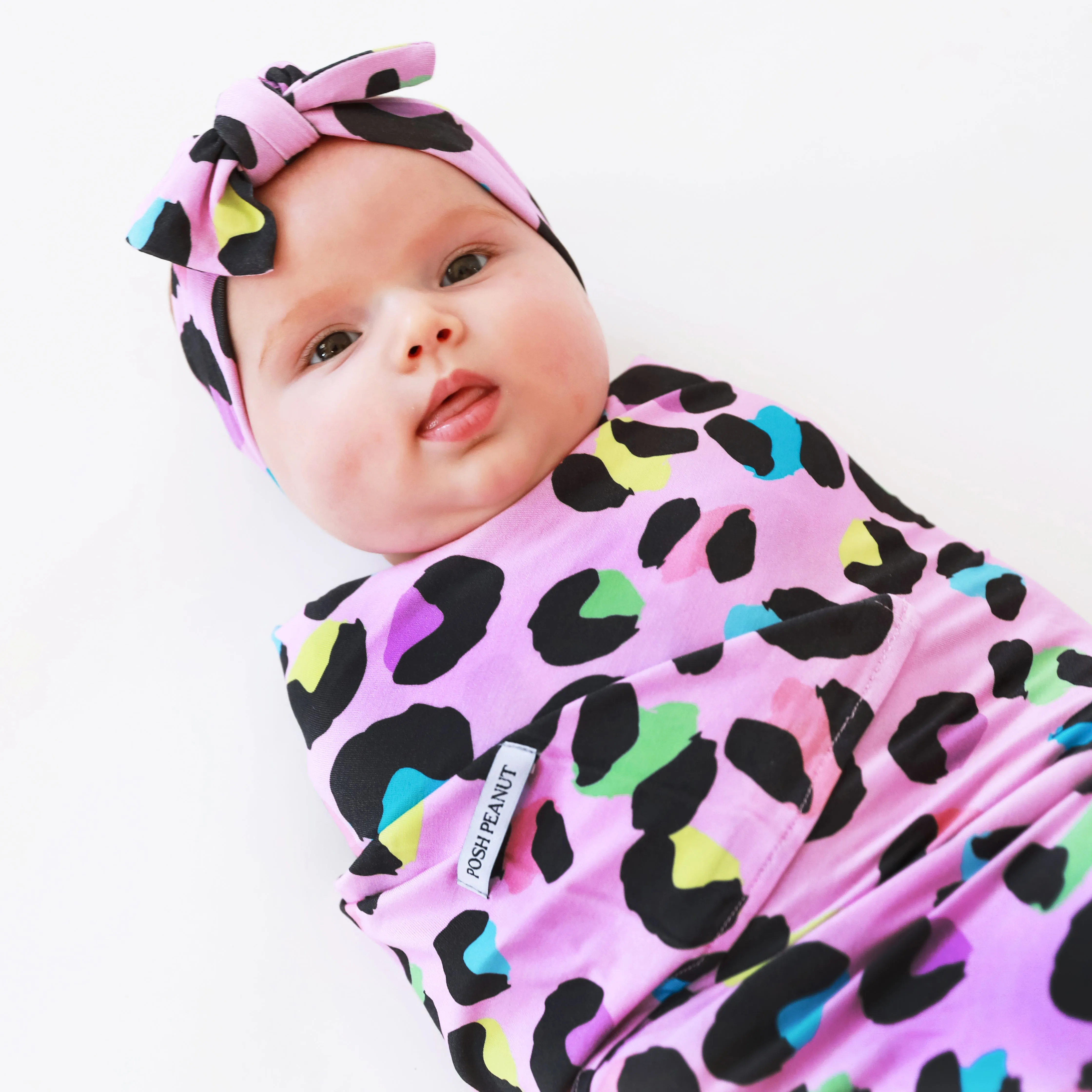 Posh Peanut Infant Swaddle & Bow Set - Electric Leopard