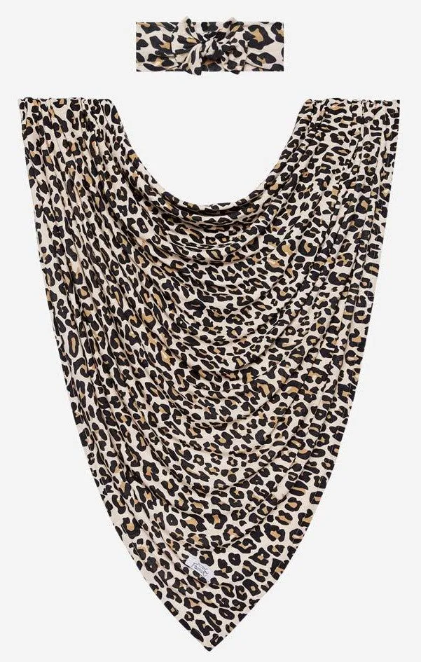 Posh Peanut Lana Leopard Tan Swaddle & Headband Set