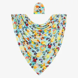 Posh Peanut Monster Trucks Infant Swaddle and Beanie Set