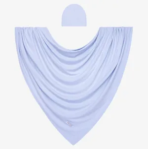 Posh Peanut Solid Ribbed Infant Swaddle & Beanie Set - Powder Blue