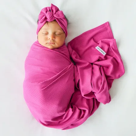 Posh Peanut Solid Ribbed Infant Swaddle & Headwrap Set - Posh Violet