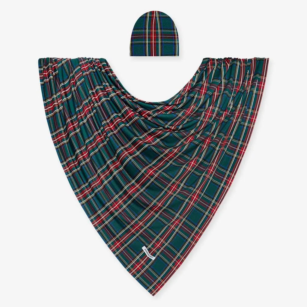Posh Peanut Tartan Plaid Infant Swaddle and Beanie Set
