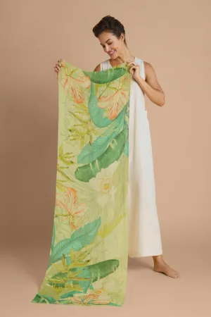 Powder 100% Linen Delicate Tropics Print Scarf Sage