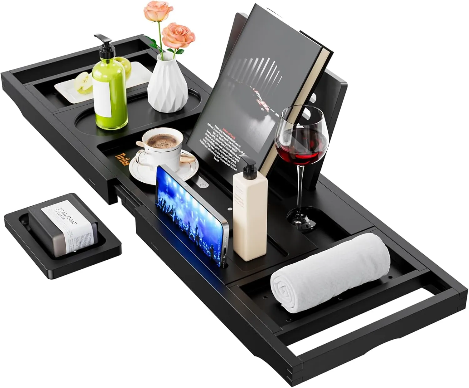 Premium Bathtub Tray Caddy, Expandable Bath Tray, Unique House Warming Gifts, New Home, Anniversary and Wedding Gifts for Couple, Bridal Shower Gift for Women
