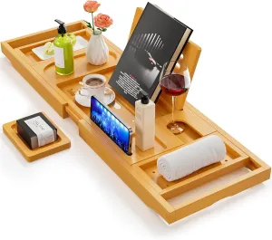 Premium Bathtub Tray Caddy, Expandable Bath Tray, Unique House Warming Gifts, New Home, Anniversary and Wedding Gifts for Couple, Bridal Shower Gift for Women