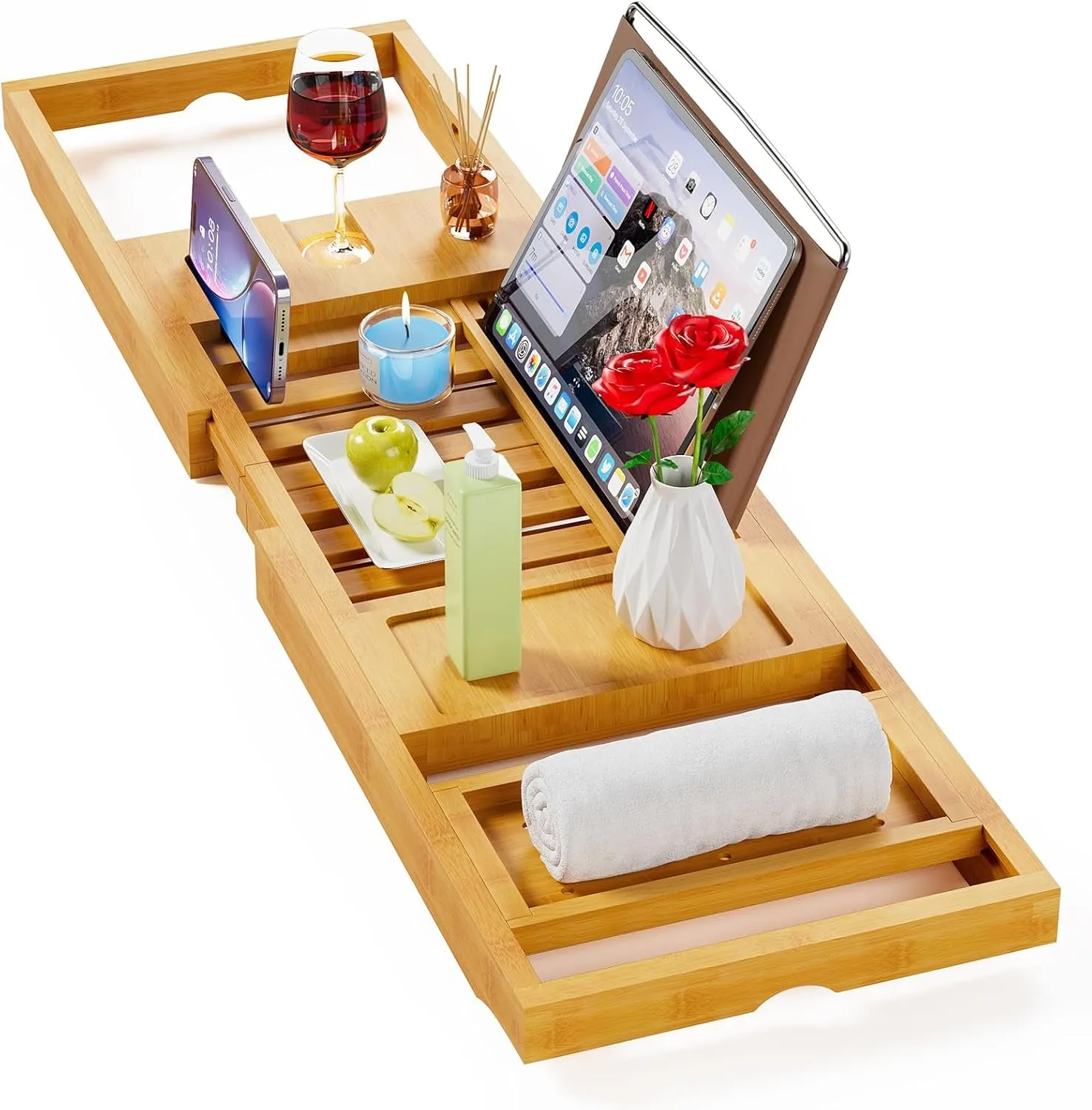 Premium Bathtub Tray Caddy, Expandable Bath Tray, Unique House Warming Gifts, New Home, Anniversary and Wedding Gifts for Couple, Bridal Shower Gift for Women