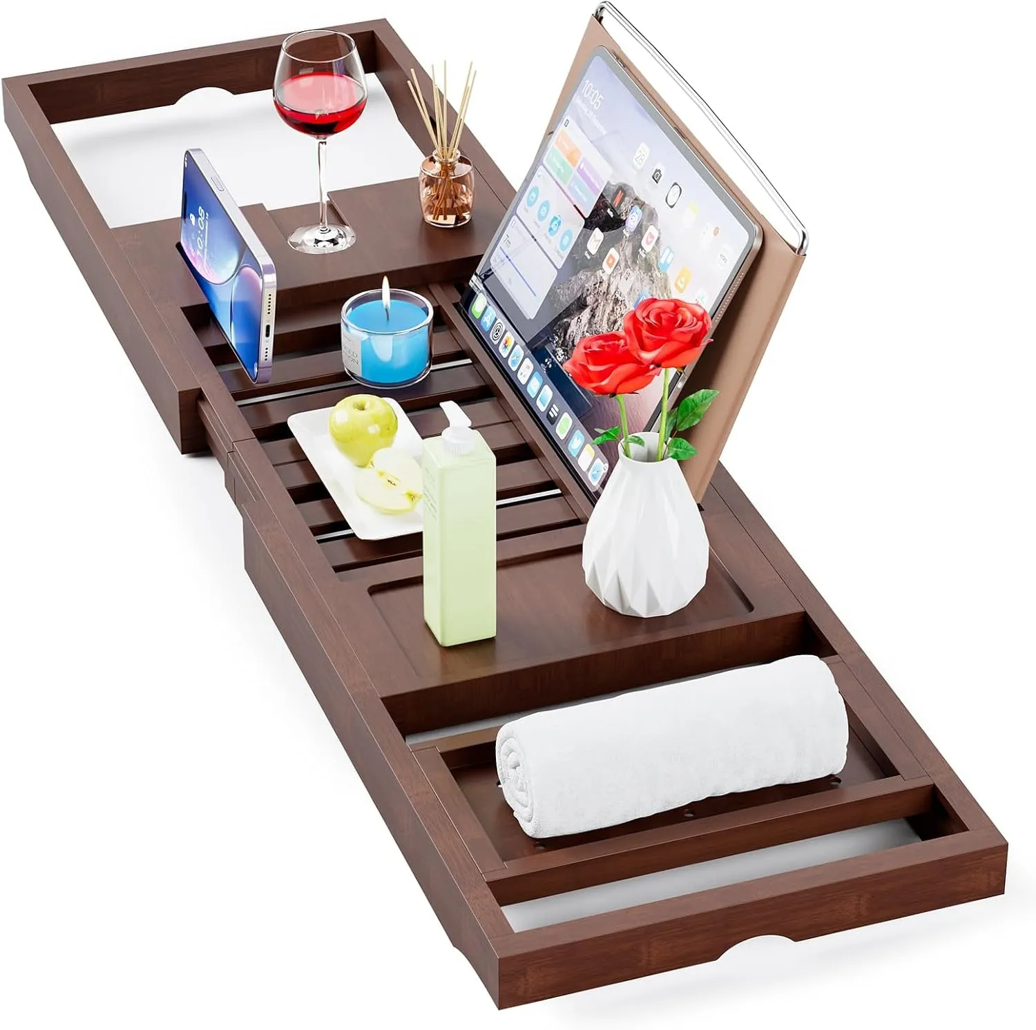Premium Bathtub Tray Caddy, Expandable Bath Tray, Unique House Warming Gifts, New Home, Anniversary and Wedding Gifts for Couple, Bridal Shower Gift for Women