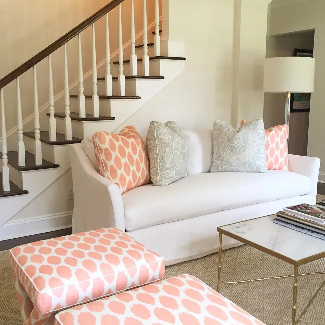 Quadrille Fabric: Adras Reverse - Custom Peach on White Belgian Linen / Cotton