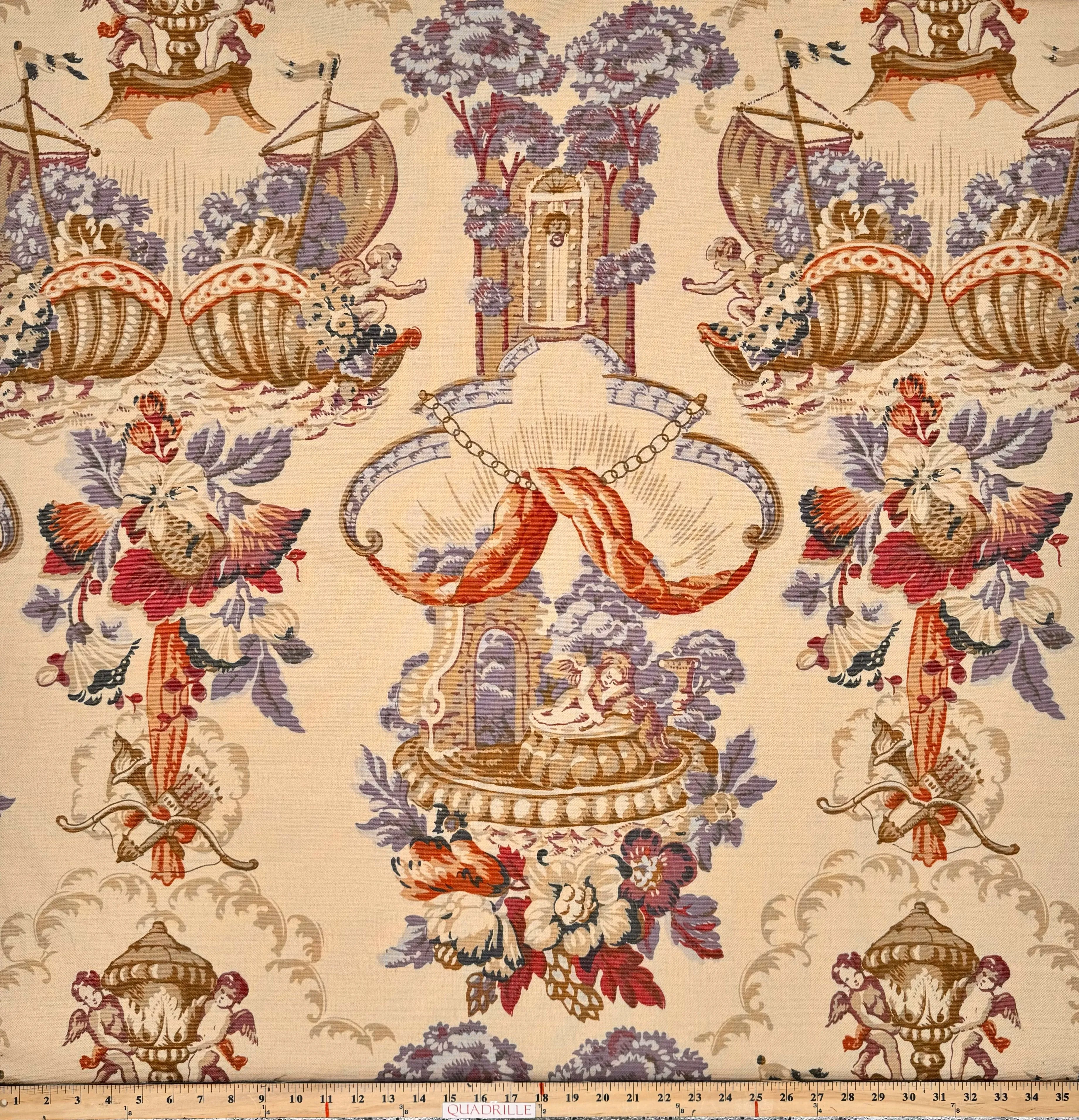 Quadrille Fabric : Amazing Grace - Old Lilacs on Tinted Belgian Linen / Cotton