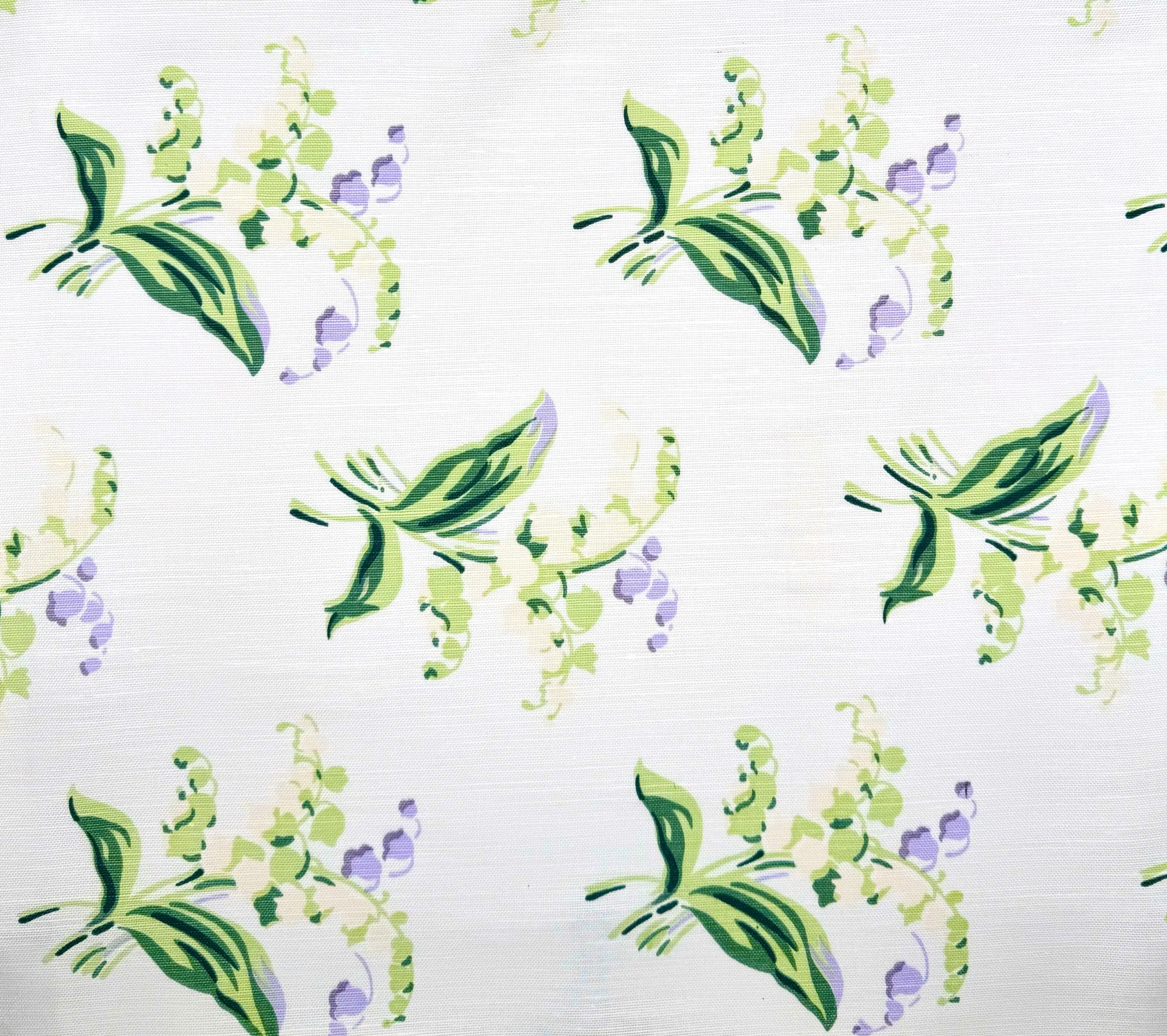 Quadrille Fabric: Lilies of the Valley - Custom Multi Greens / Lavender on White Belgian Linen / Cotton (Copy)