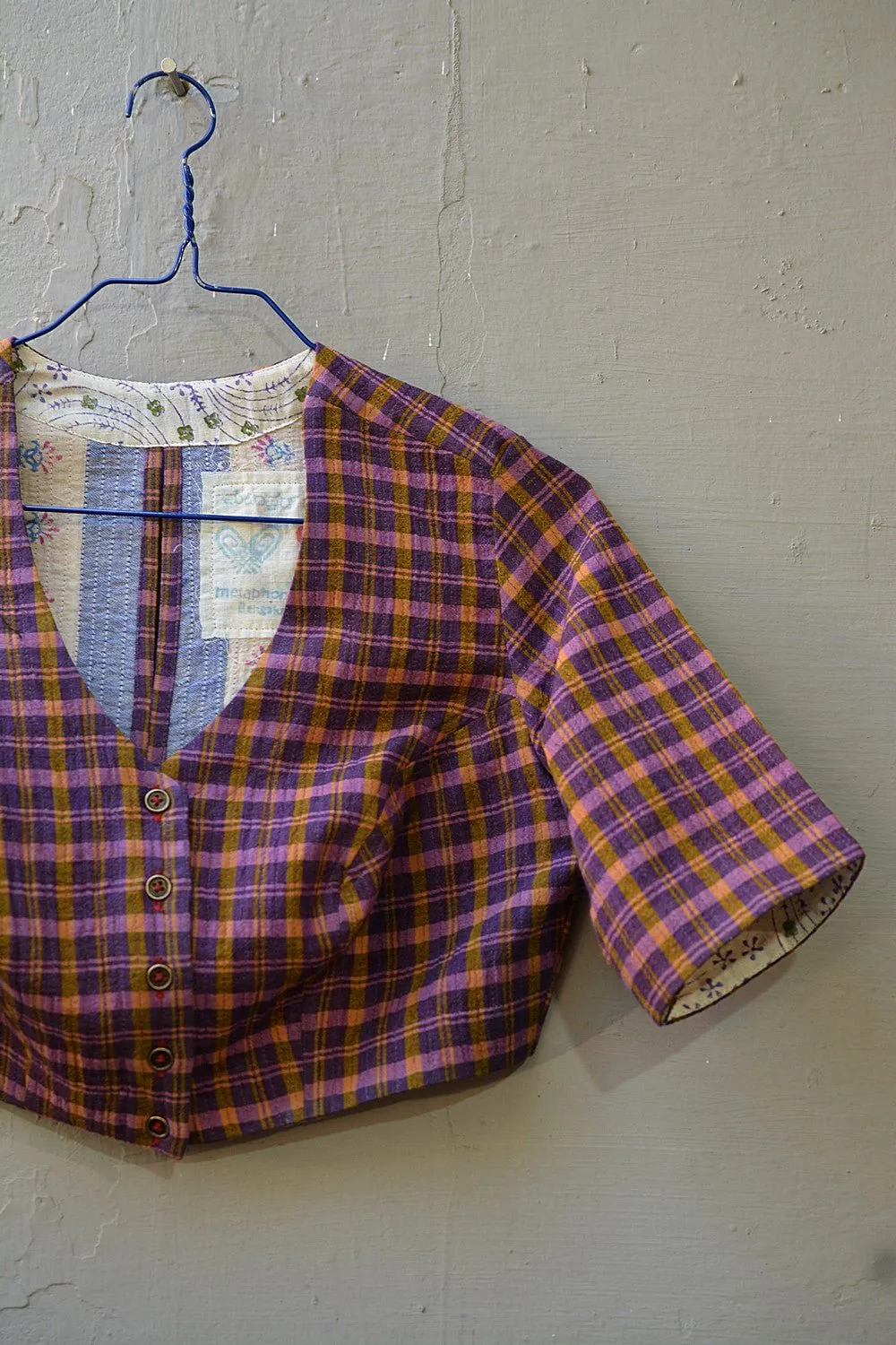 Quilted Khadi Blouse - Grape & Gold
